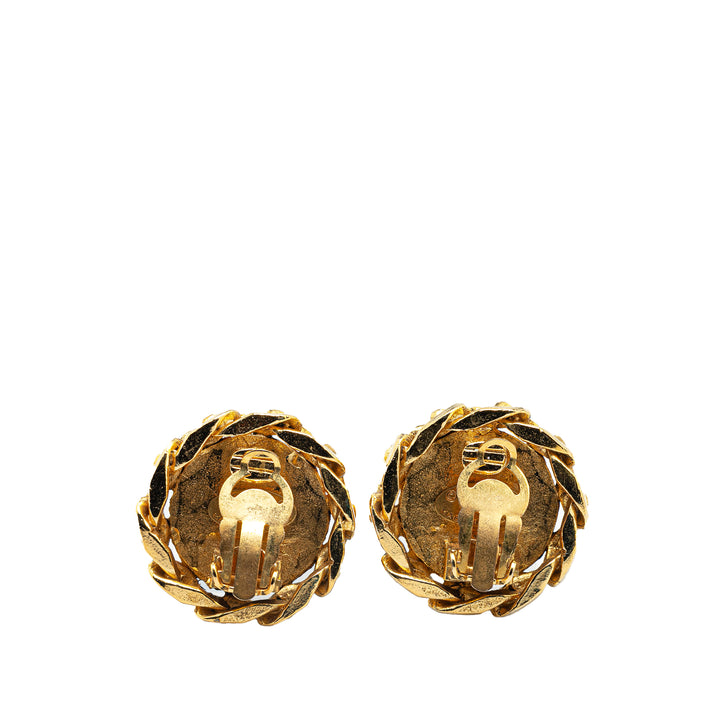 Gold Plated Rhinestone CC Clip On Earrings Gold - Gaby Paris