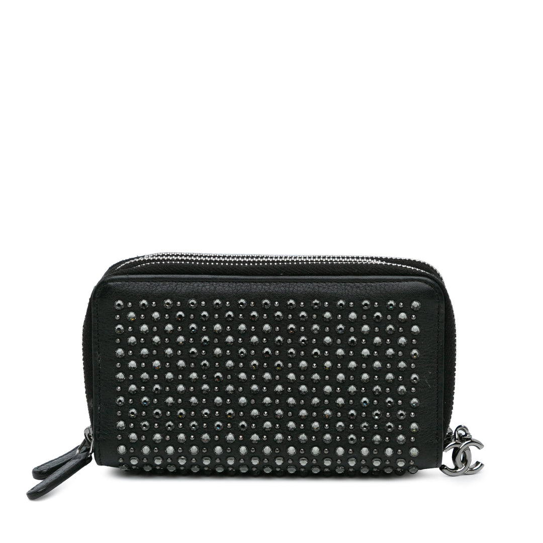 Bull Leather Studded Zip Wallet Black - Gaby Paris