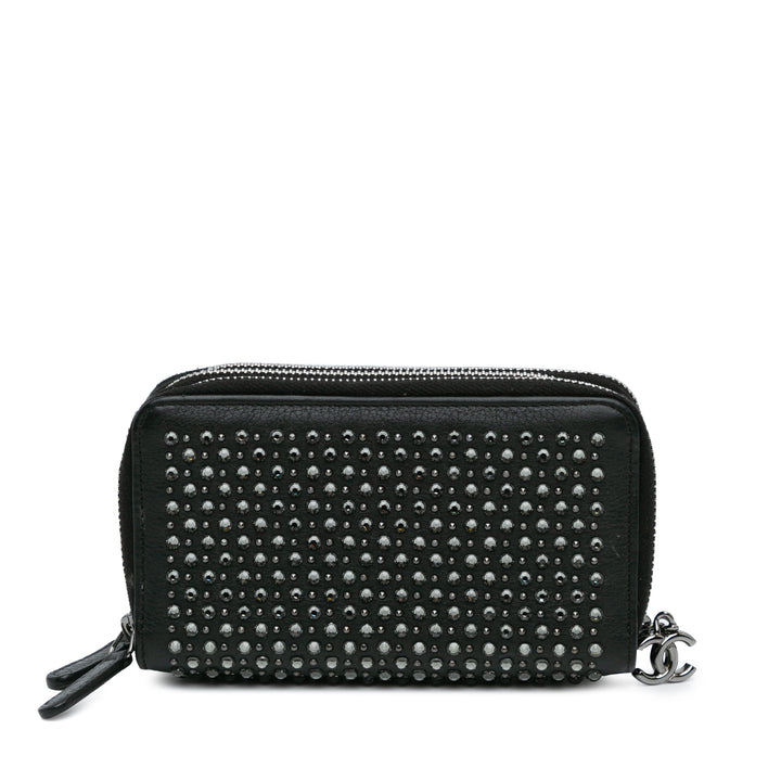 Bull Leather Studded Zip Wallet Black - Gaby Paris