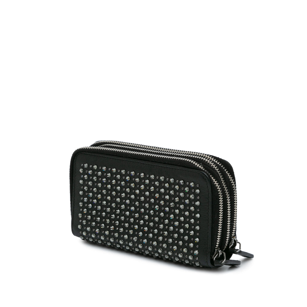 Bull Leather Studded Zip Wallet Black - Gaby Paris