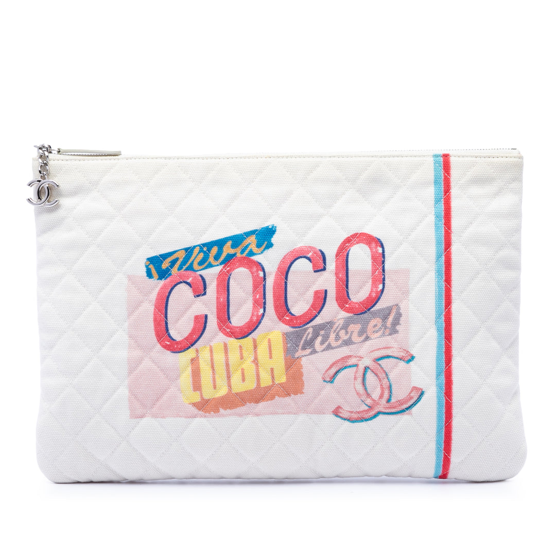 Chanel Large Matelassé Printed Toile Coco Cuba Libre O Étui Pochette