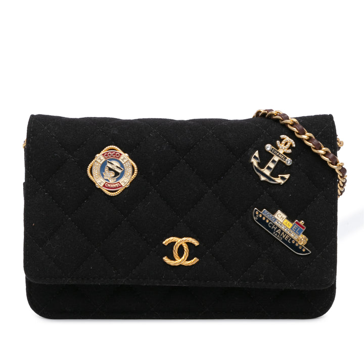 Paris Hamburg Quilted Wool Charms Wallet On Chain Black - Gaby Paris