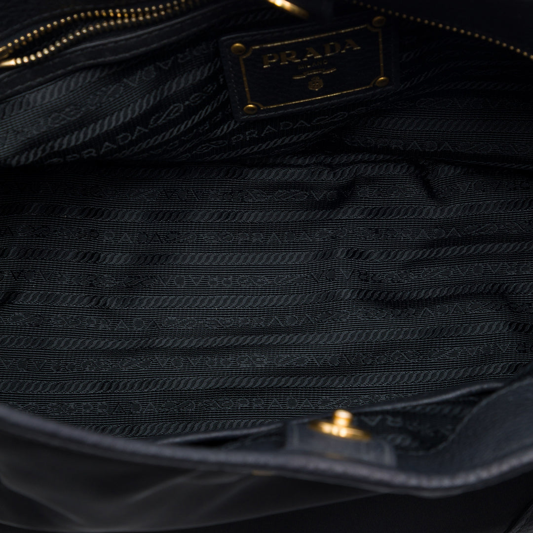 Prada Vitello Daino à finitions Tessuto Sac à main