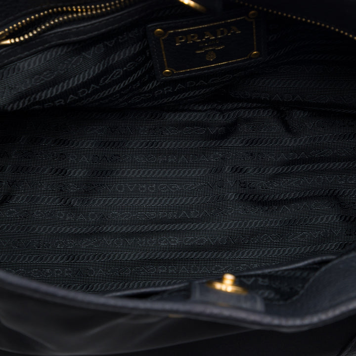 Prada Vitello Daino à finitions Tessuto Sac à main