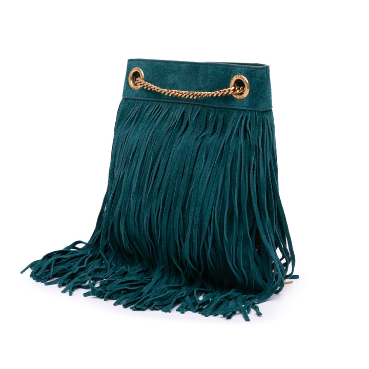 Small Suede Grace Fringe Hobo Blue - Gaby Paris