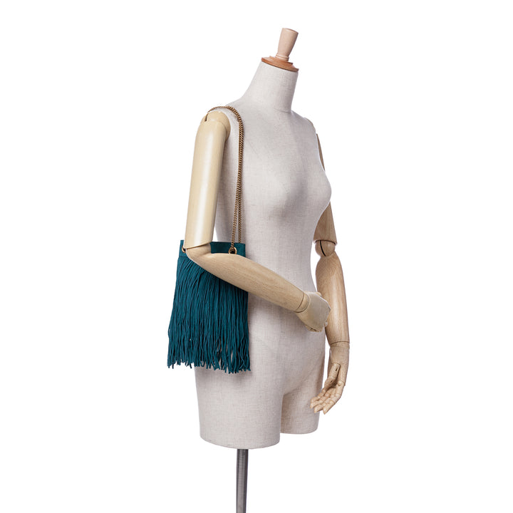 Small Suede Grace Fringe Hobo Blue - Gaby Paris