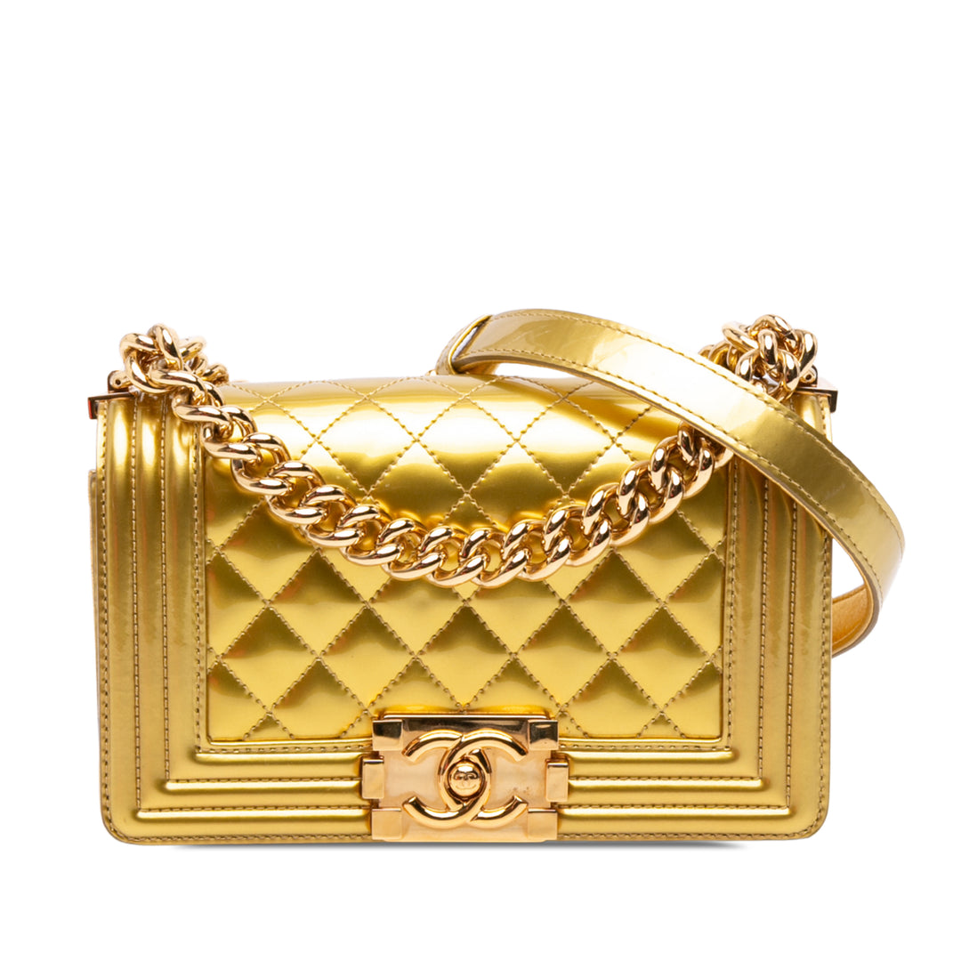 Chanel Matelassé Métallisé Boy à rabat Petit Doré – vue principale – GABY PARIS
