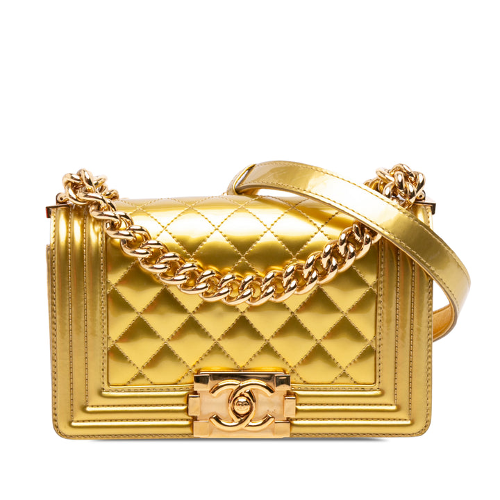Chanel Matelassé Métallisé Boy à rabat Petit Doré – vue principale – GABY PARIS