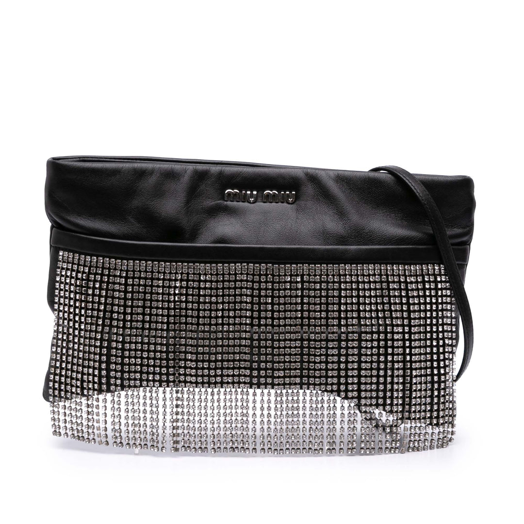 Nappa Crystal Fringe Crossbody Black - Gaby Paris
