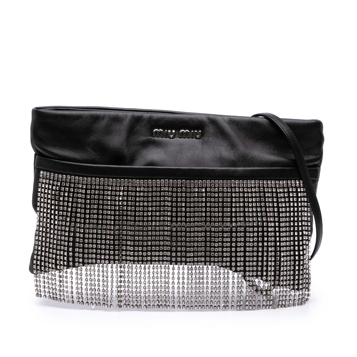 Nappa Crystal Fringe Crossbody Black - Gaby Paris
