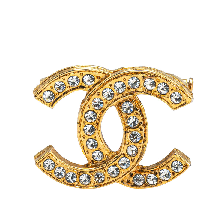 Gold Plated CC Rhinestone Brooch Gold - Gaby Paris