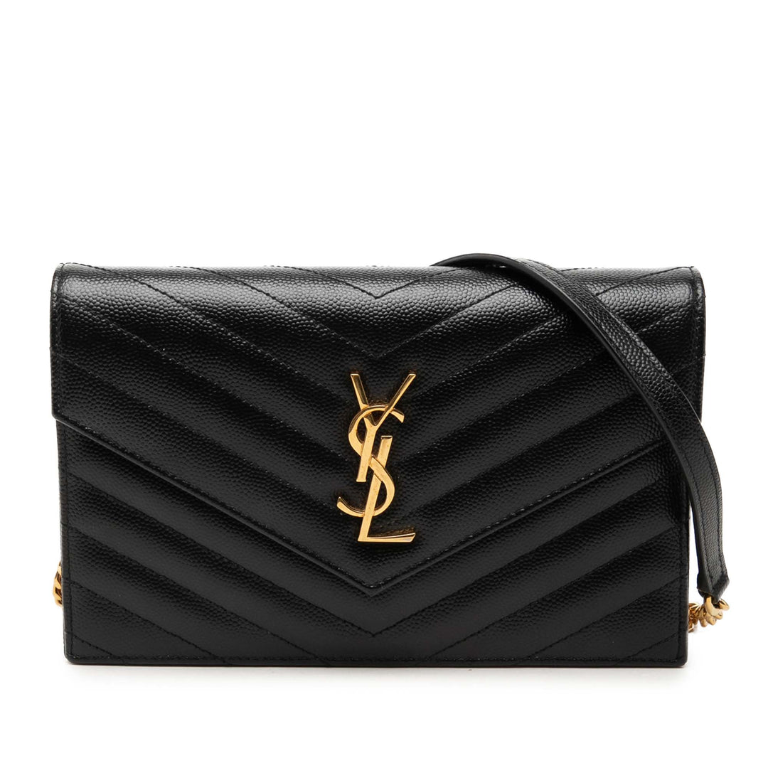 Saint Laurent Grain De Poudre Chevron Cassandre Envelope Chain Portefeuille