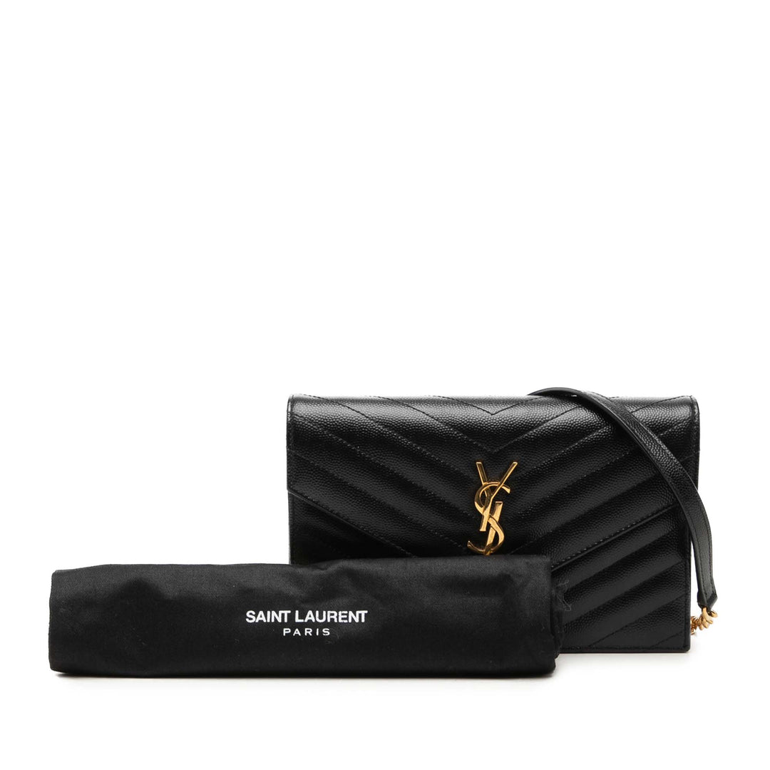 Saint Laurent Grain De Poudre Chevron Cassandre Envelope Chain Portefeuille