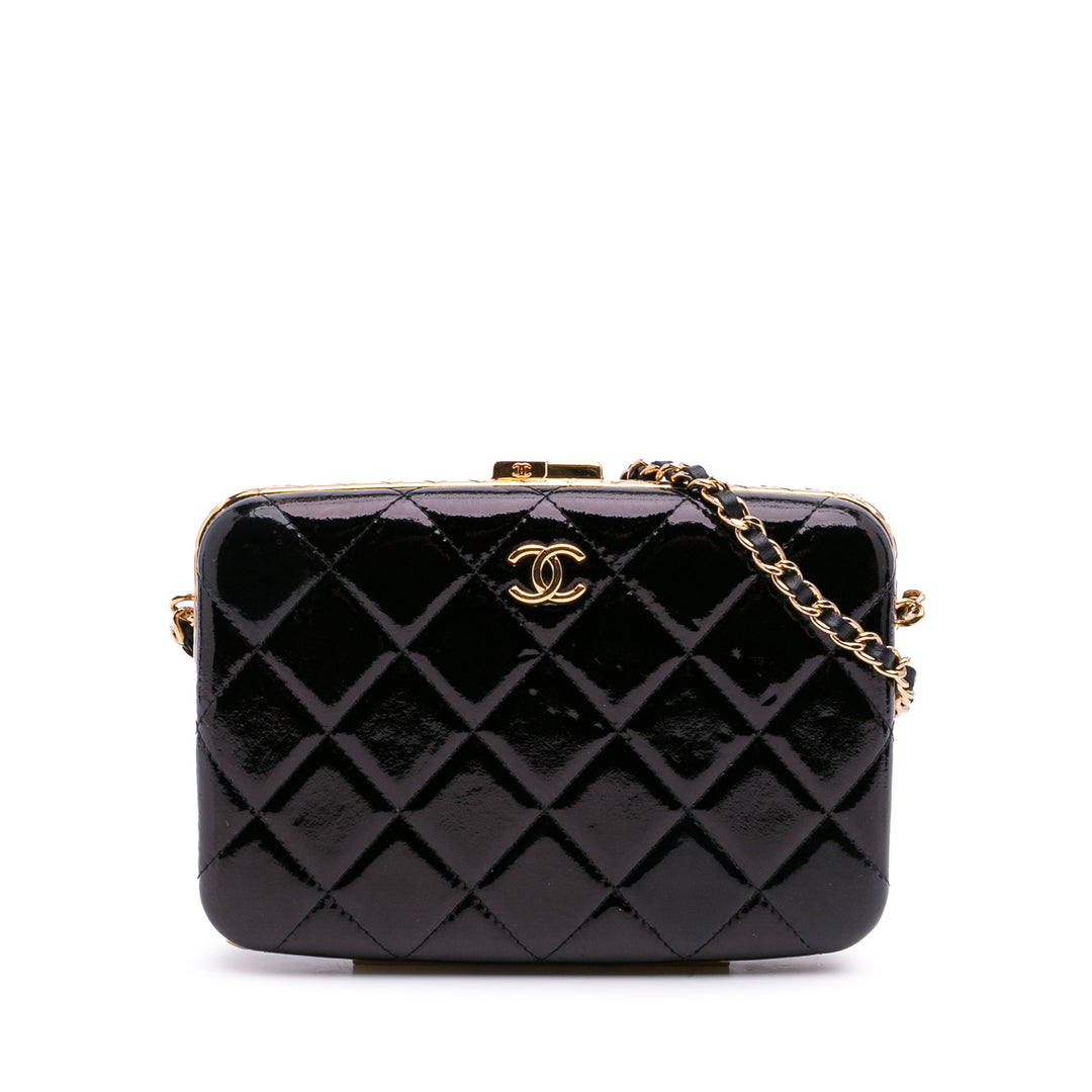 Large Glazed Goatskin Box With Chain Black - Gaby Paris
