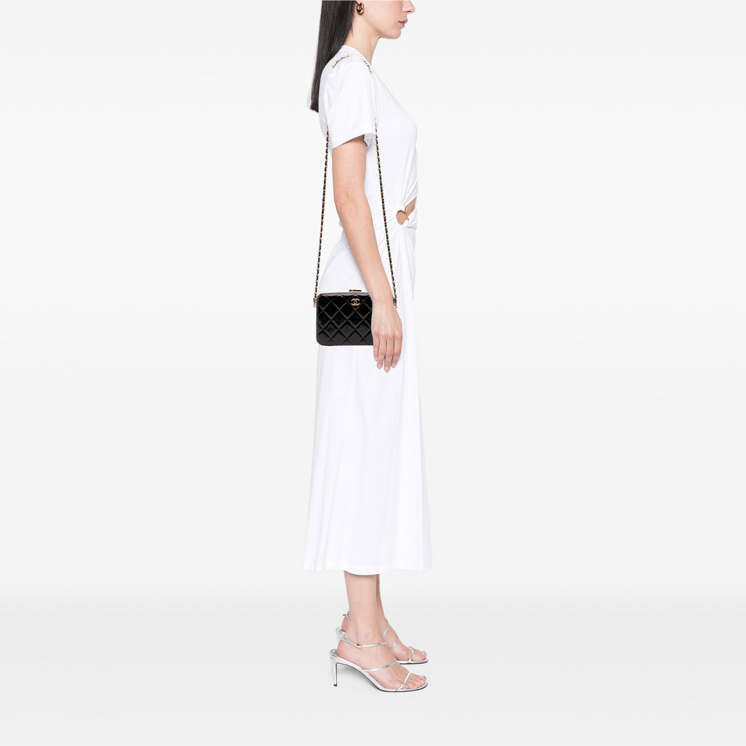 Large Glazed Goatskin Box With Chain Black - Gaby Paris