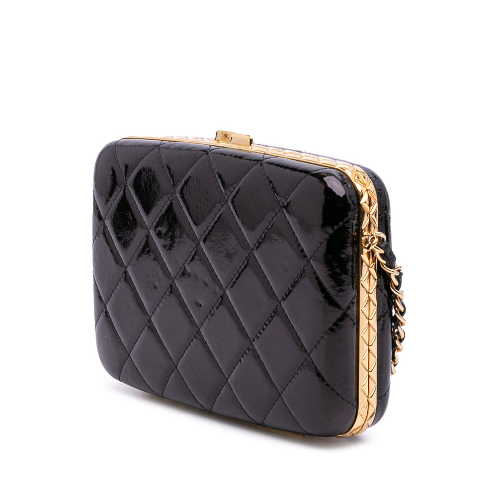 Large Glazed Goatskin Box With Chain Black - Gaby Paris