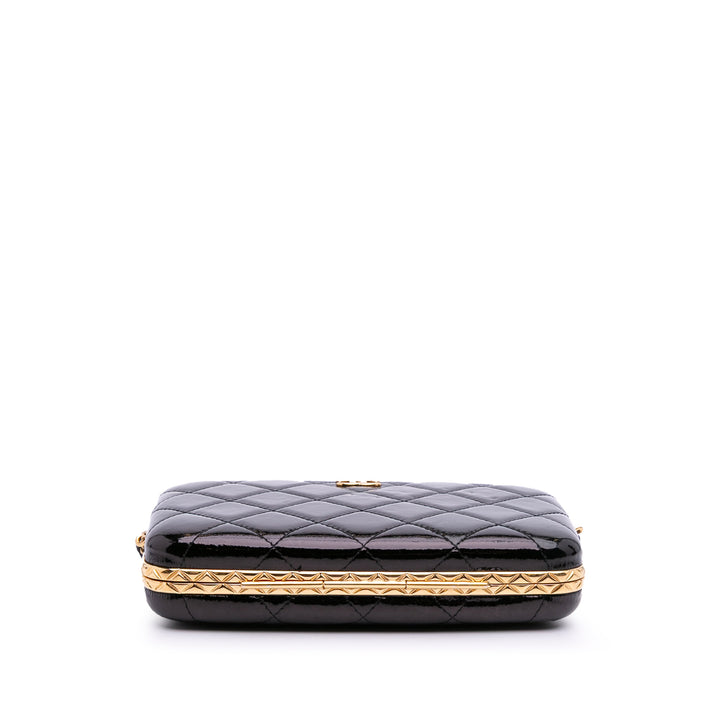 Large Glazed Goatskin Box With Chain Black - Gaby Paris