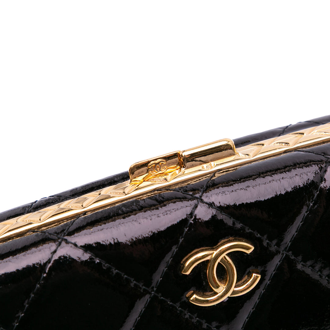 Large Glazed Goatskin Box With Chain Black - Gaby Paris