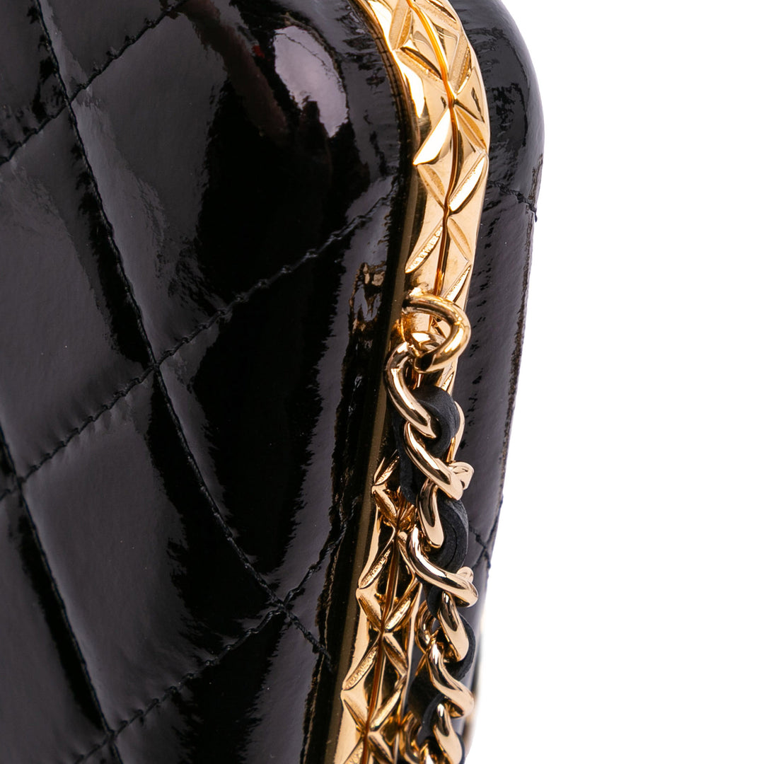 Large Glazed Goatskin Box With Chain Black - Gaby Paris
