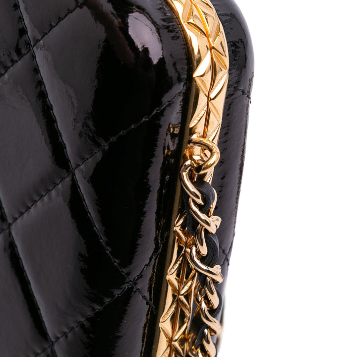 Large Glazed Goatskin Box With Chain Black - Gaby Paris