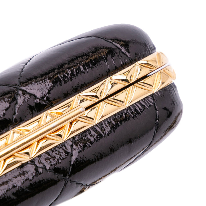Large Glazed Goatskin Box With Chain Black - Gaby Paris
