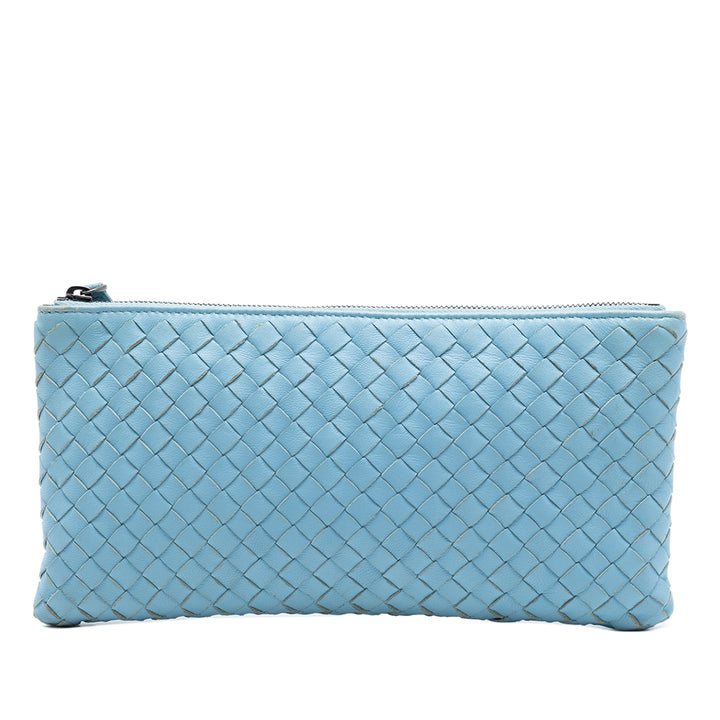 Intrecciato Zippé Pochette Klein Nappaleder Blau