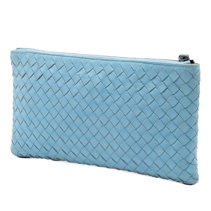 Intrecciato Zippé Pochette Klein Nappaleder Blau