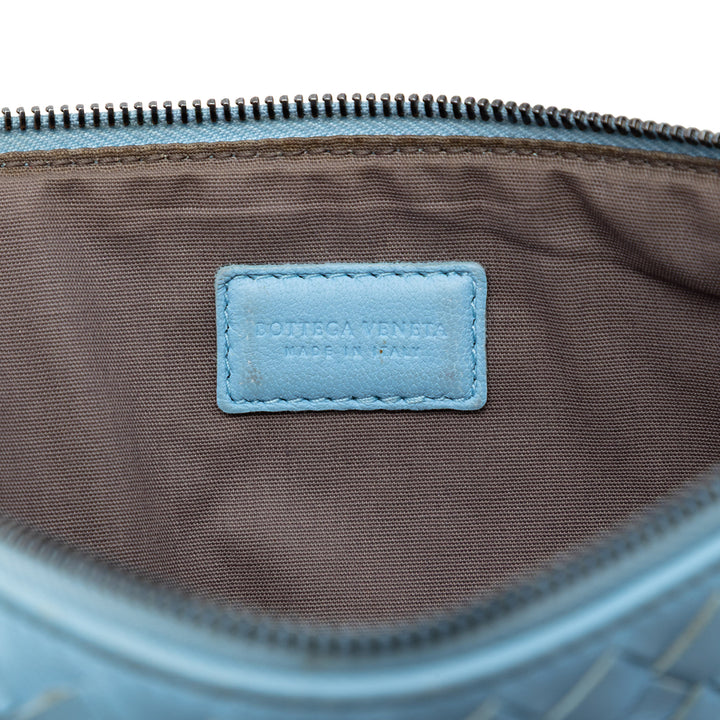 Intrecciato Zippé Pochette Klein Nappaleder Blau