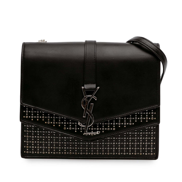 Saint Laurent Medium Studded Cuir de veau Monogram Sulpice Sac porté croisé Noir