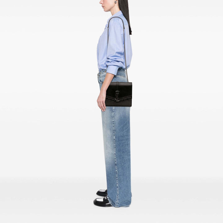 Saint Laurent Medium Studded Cuir de veau Monogram Sulpice Sac porté croisé Noir