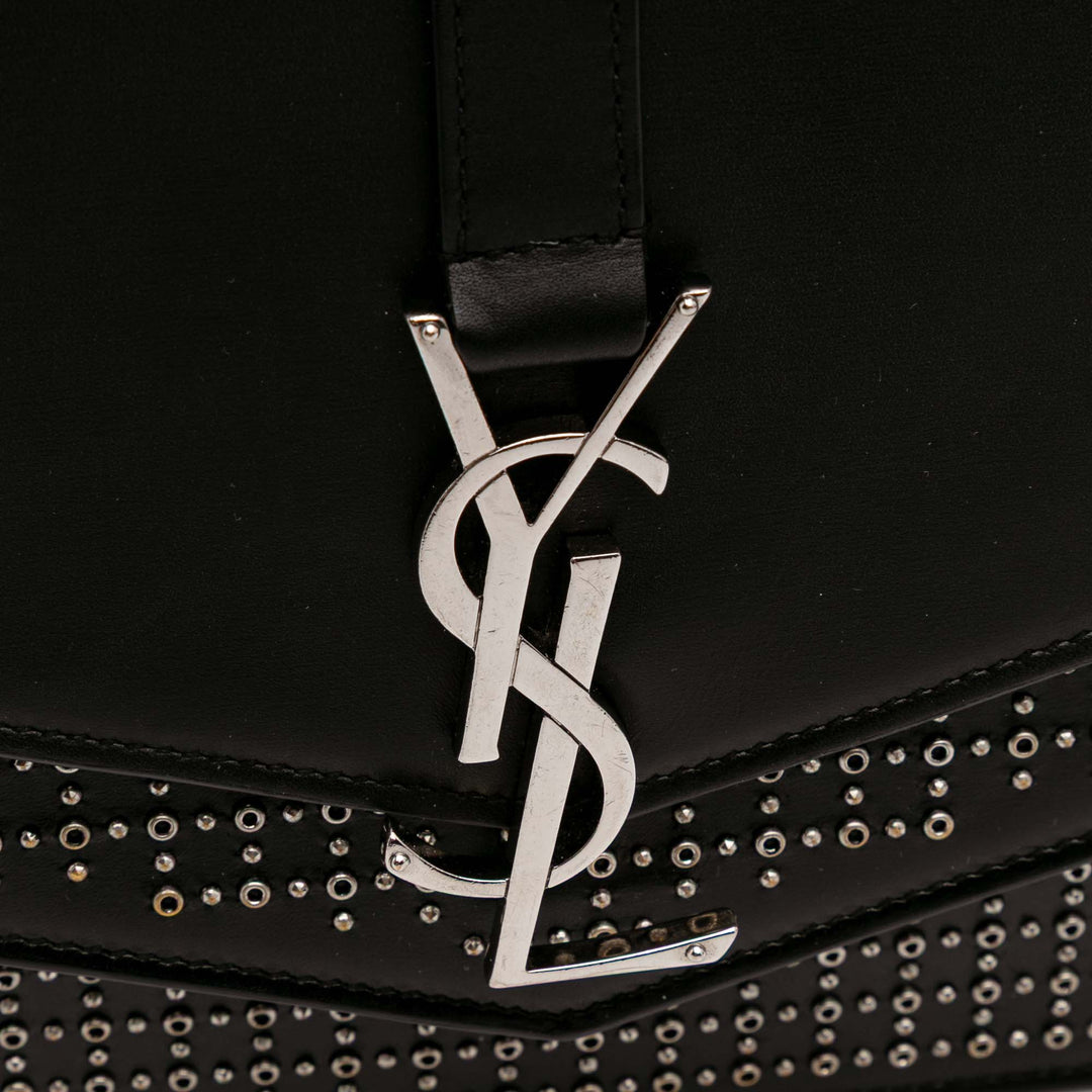 Saint Laurent Medium Studded Cuir de veau Monogram Sulpice Sac porté croisé Noir