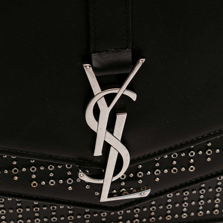 Saint Laurent Medium Studded Cuir de veau Monogram Sulpice Sac porté croisé Noir