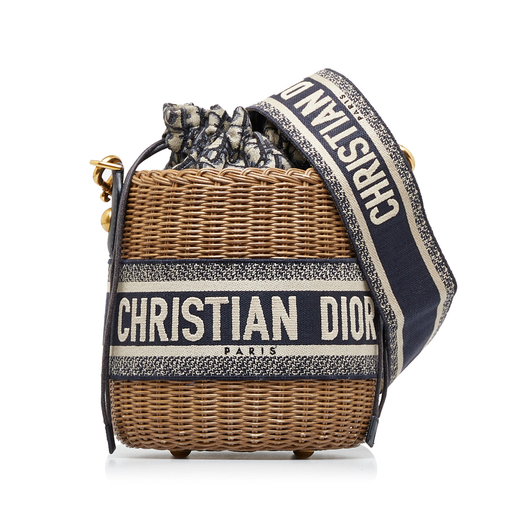 Oblique Wicker Bucket Bag Brown - Gaby Paris