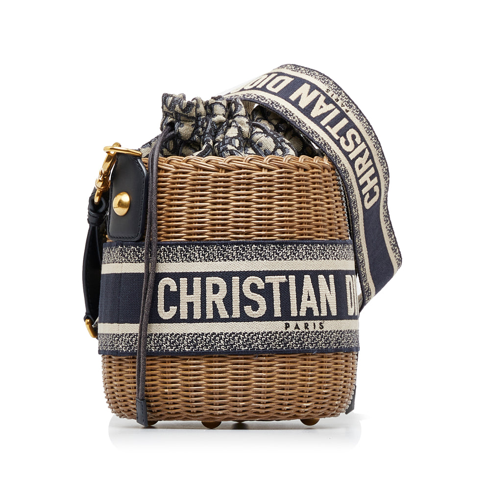 Oblique Wicker Bucket Bag Brown - Gaby Paris