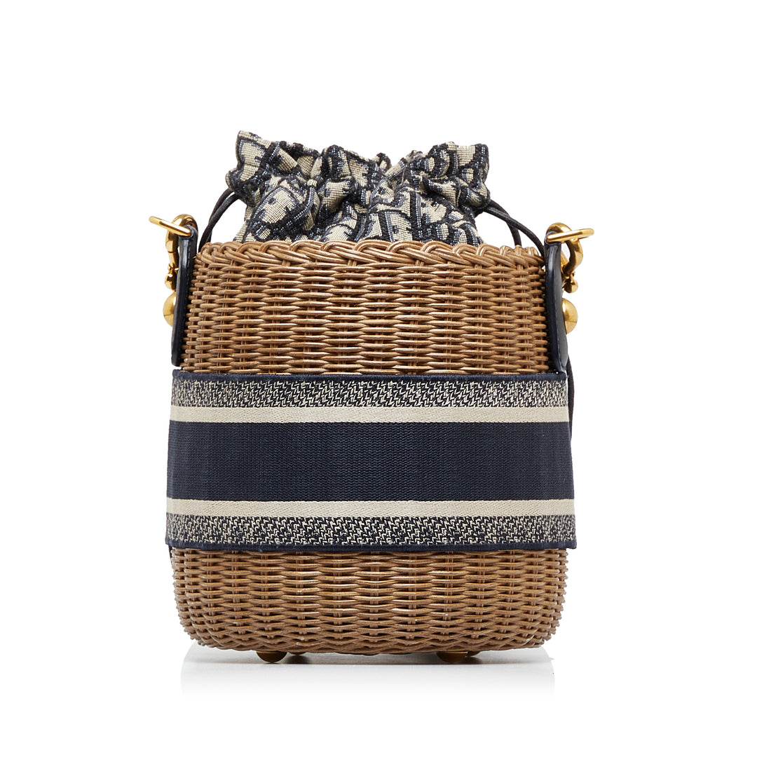 Oblique Wicker Bucket Bag Brown - Gaby Paris