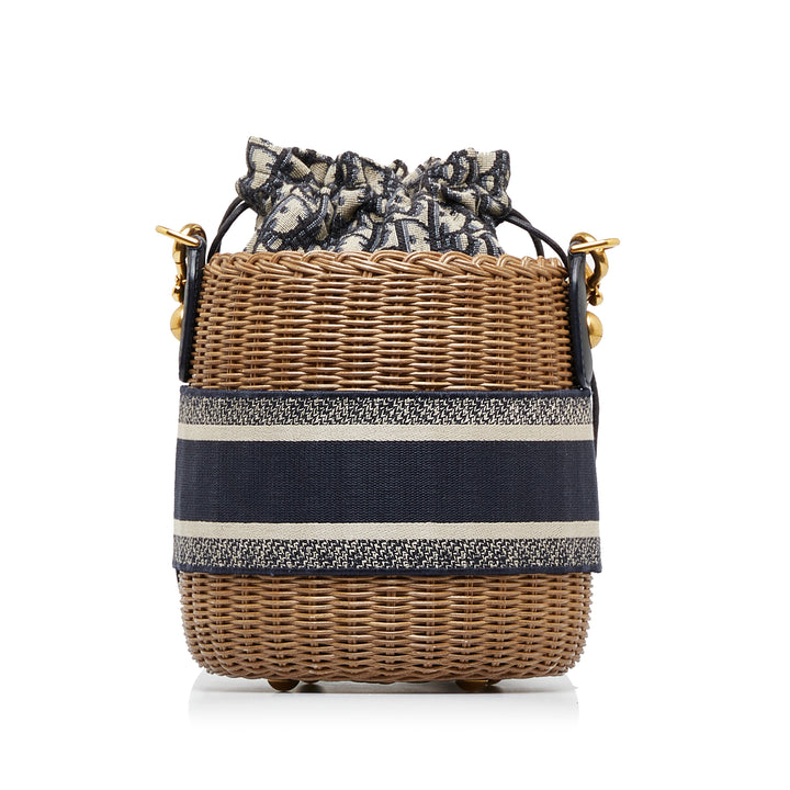 Oblique Wicker Bucket Bag Brown - Gaby Paris