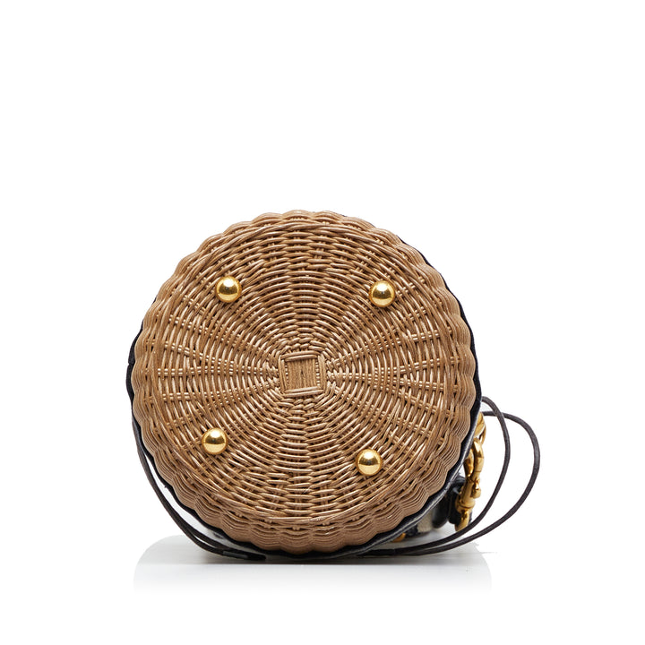 Oblique Wicker Bucket Bag Brown - Gaby Paris