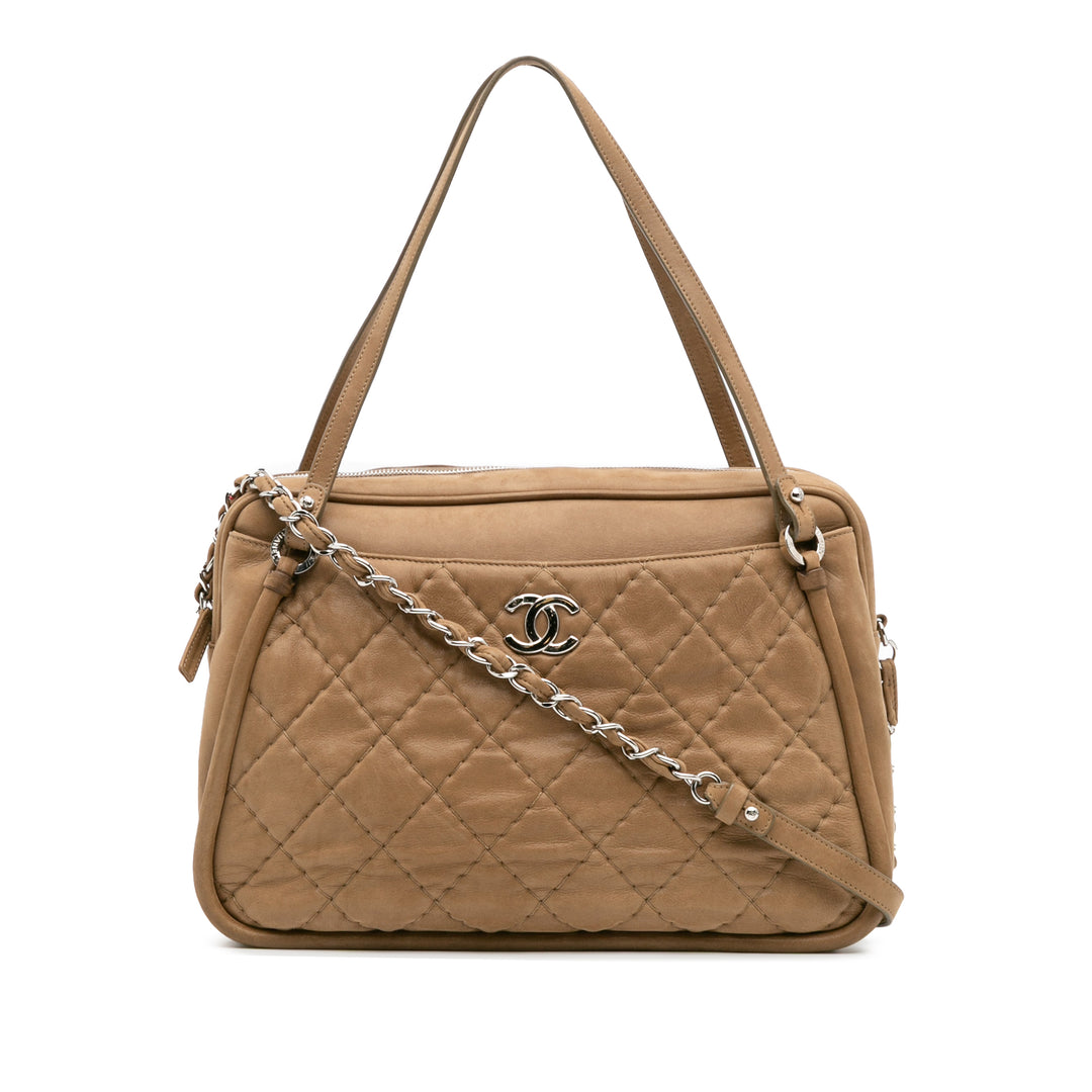 Quilted Iridescent Calfskin Relax CC Satchel Brown - Gaby Paris
