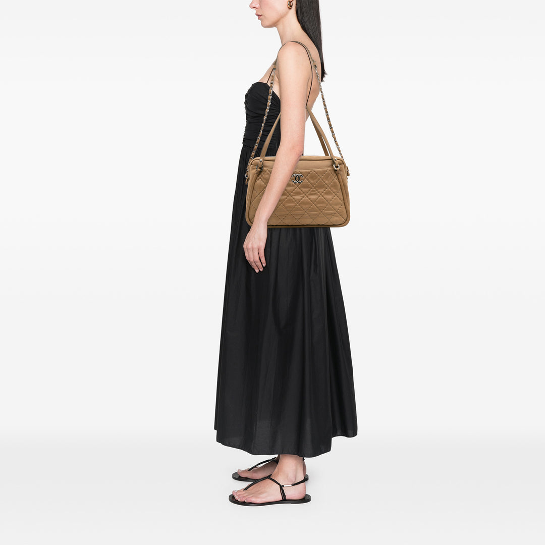 Quilted Iridescent Calfskin Relax CC Satchel Brown - Gaby Paris