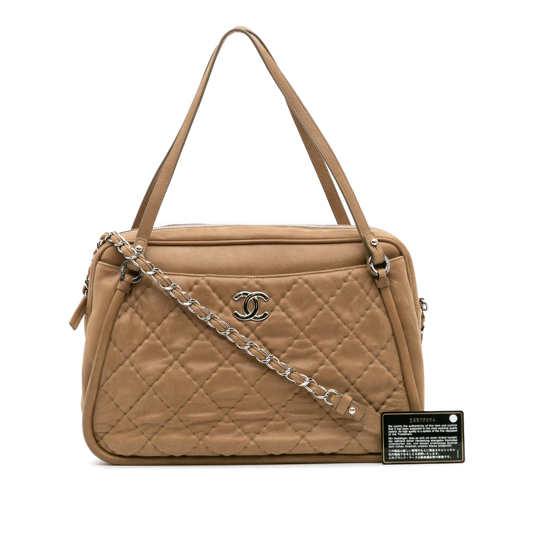 Quilted Iridescent Calfskin Relax CC Satchel Brown - Gaby Paris