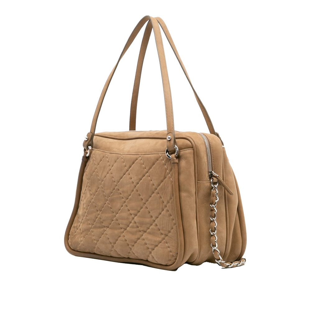 Quilted Iridescent Calfskin Relax CC Satchel Brown - Gaby Paris