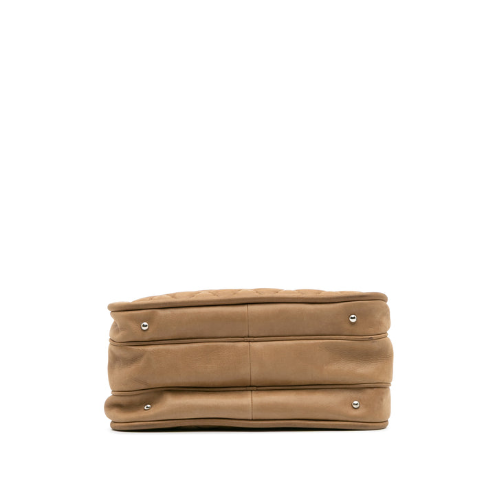 Quilted Iridescent Calfskin Relax CC Satchel Brown - Gaby Paris