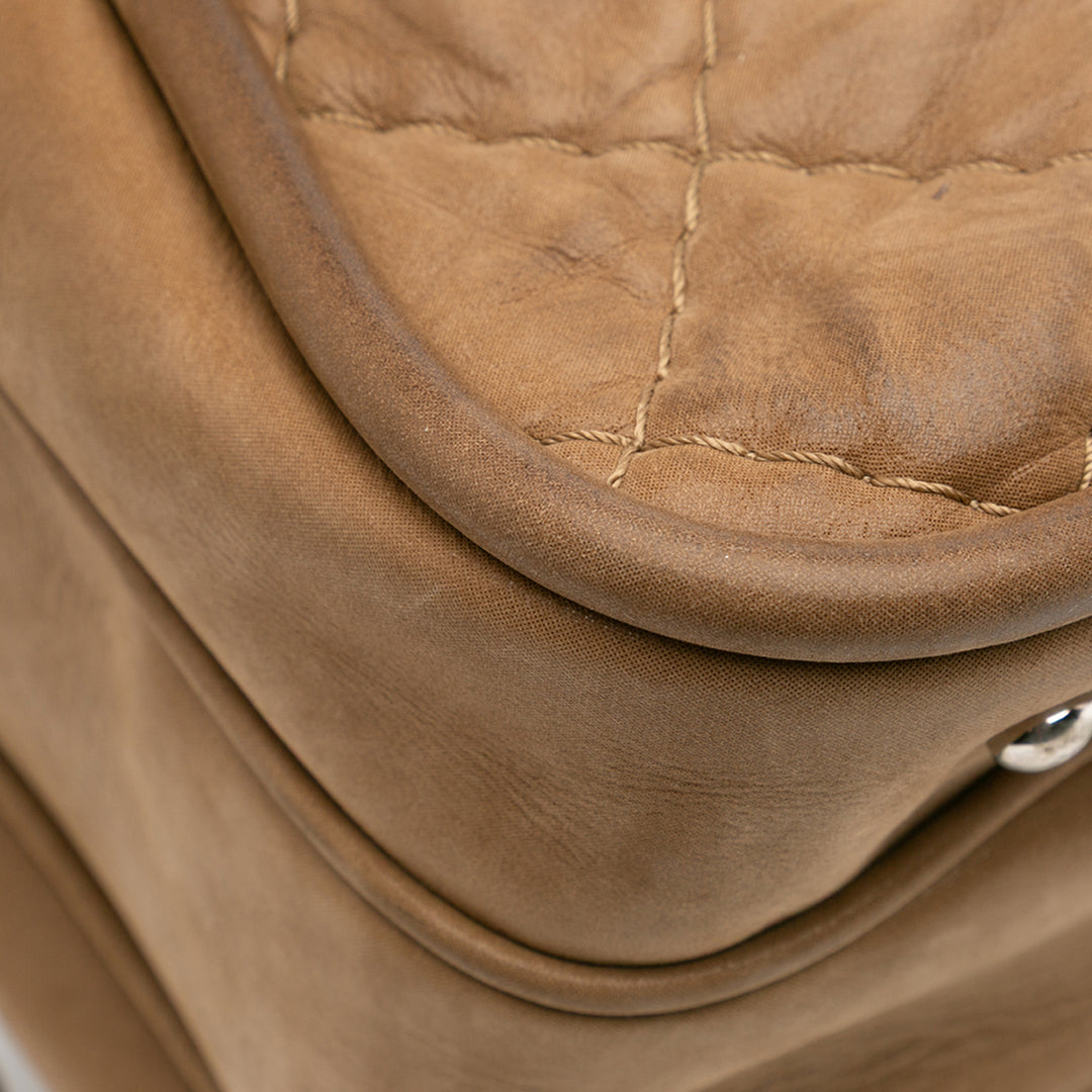 Quilted Iridescent Calfskin Relax CC Satchel Brown - Gaby Paris