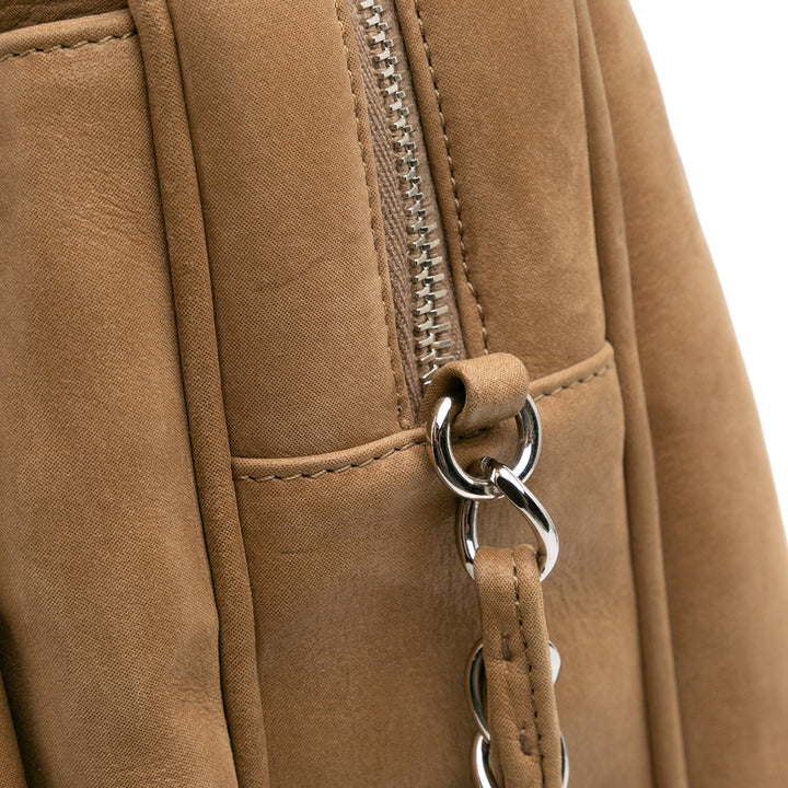 Quilted Iridescent Calfskin Relax CC Satchel Brown - Gaby Paris