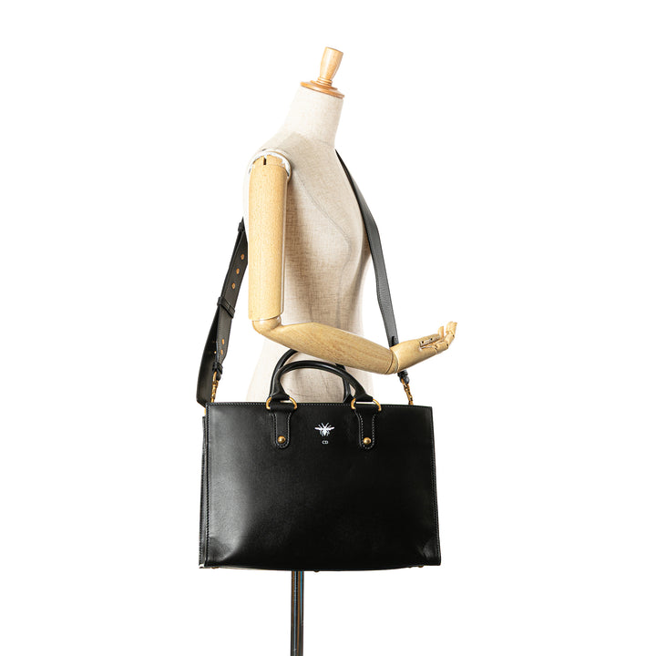 Leather D Bee Satchel Black - Gaby Paris