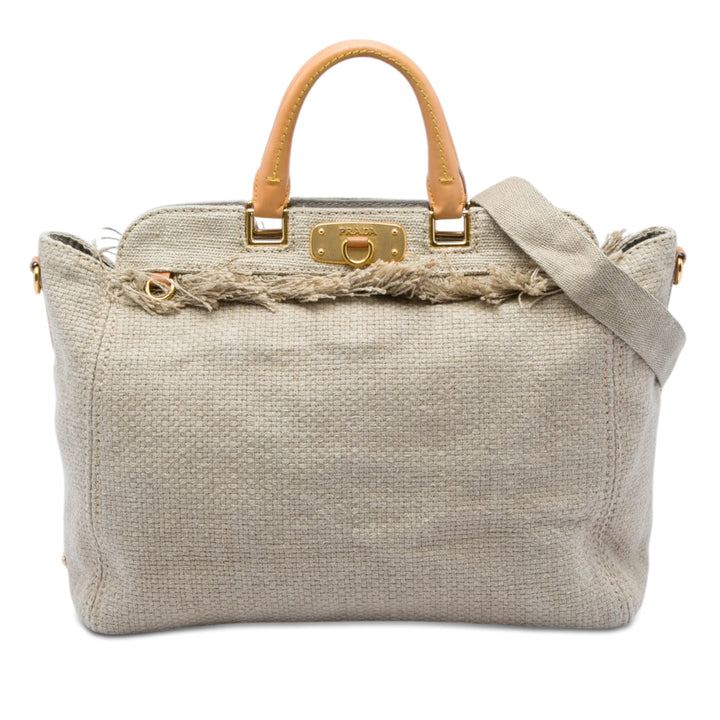 Prada Lino Fringe Cabas Raphia