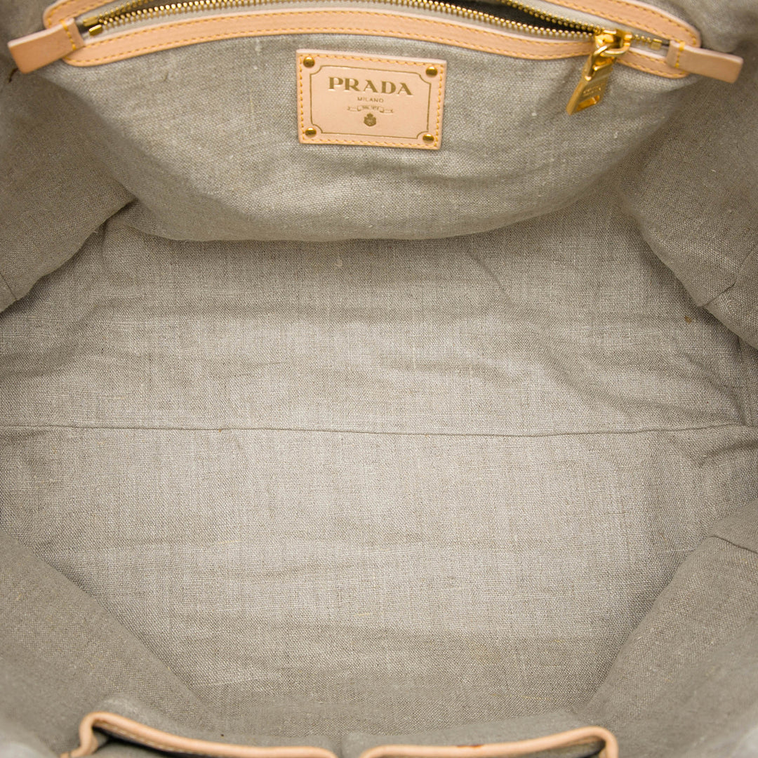 Prada Lino Fringe Cabas Raphia