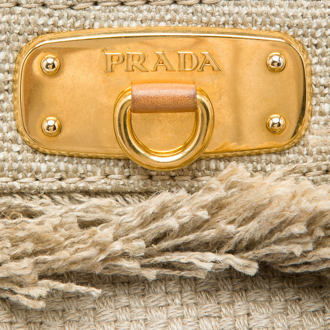 Prada Lino Fringe Cabas Raphia