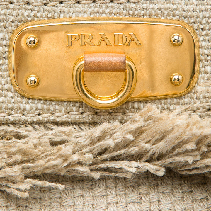 Prada Lino Fringe Cabas Raphia