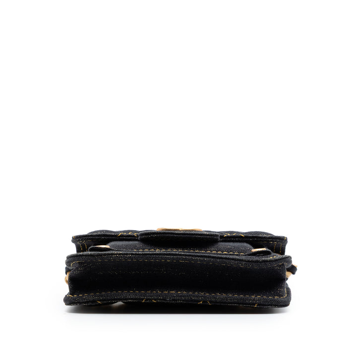 Chanel Mini Matelassé Jean Double You Card Holder avec chaîne